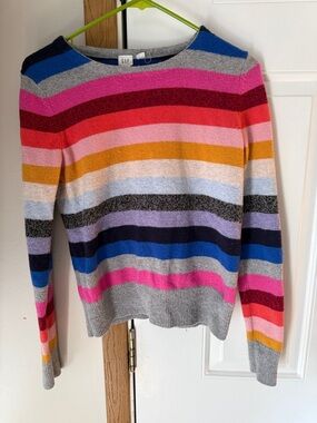 GAP Multicolor Striped Crewneck Sweater - Gray, Pink, Red, Blue, Yellow, Purple